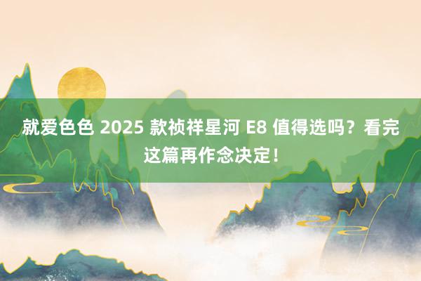 就爱色色 2025 款祯祥星河 E8 值得选吗?看完这篇再作念决定!